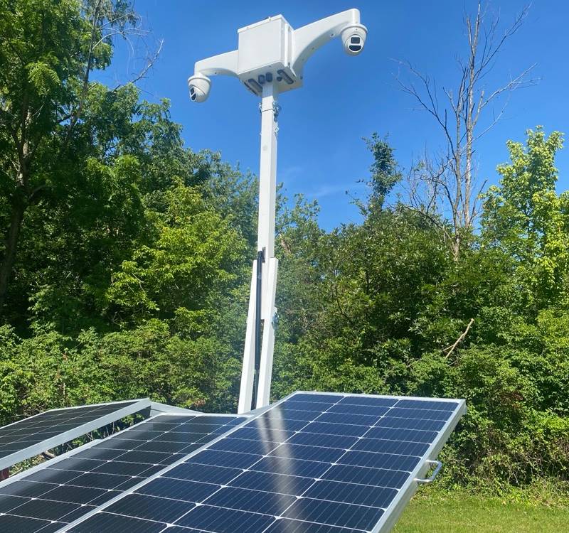 Close-up view of a mobile solar camera unit